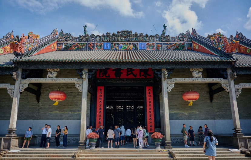 Intricate wood carving detail at Chen Clan Academy